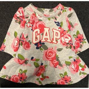 Baby Gap Grey Floral Peplum Dress, Size 0-3 Months